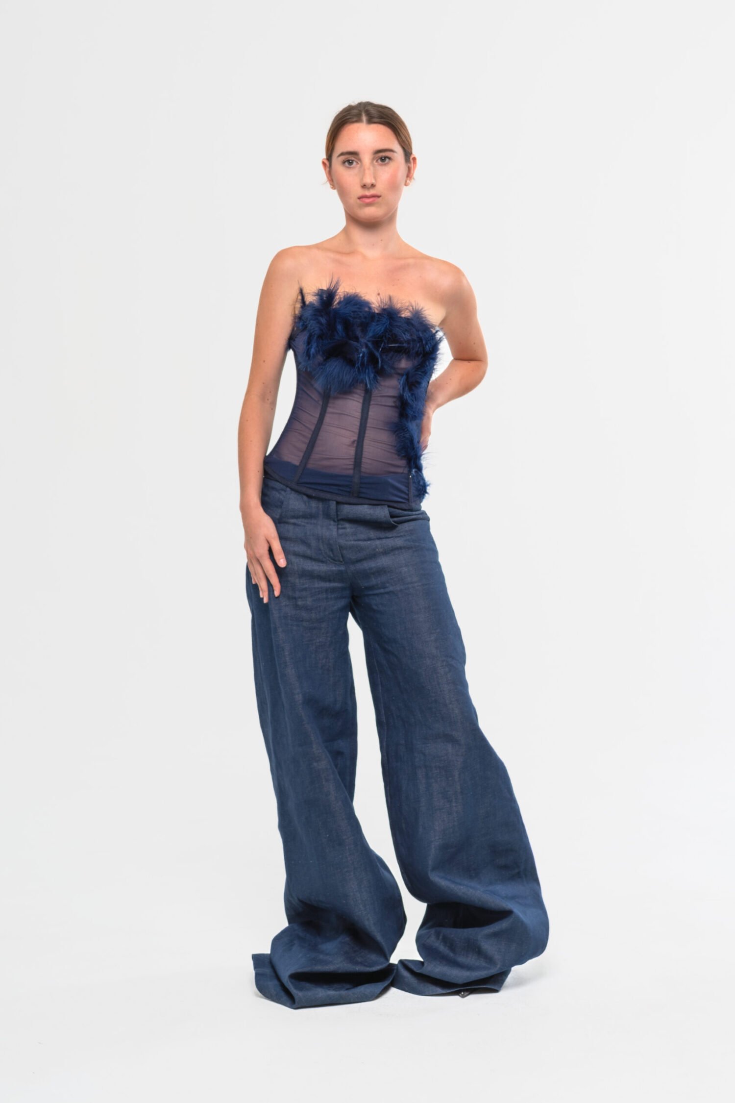 Corset- Blue feathers